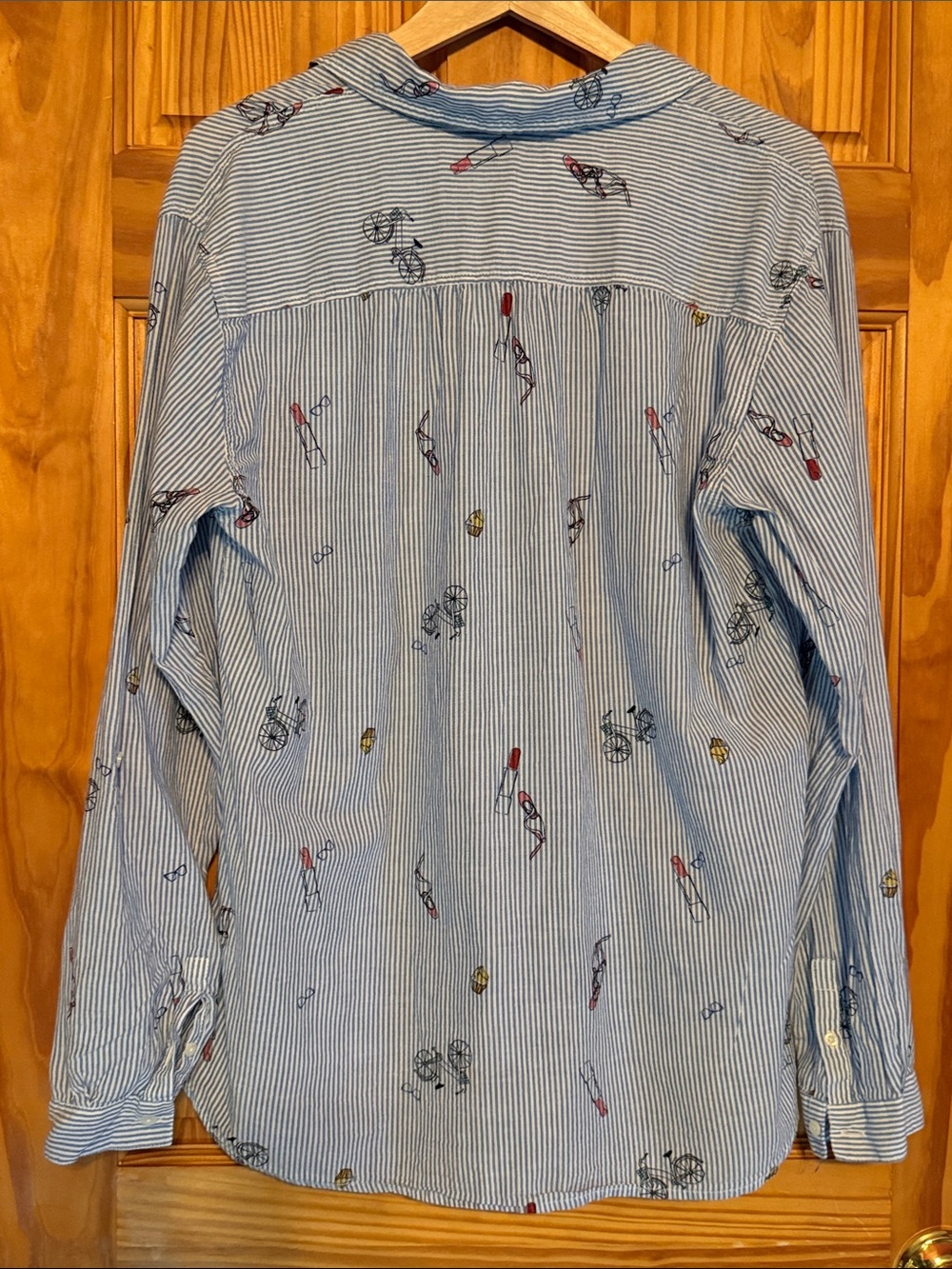 Dalia Blue and White Striped Button Down Shirt with Novelty Print - Picture 8 of 9